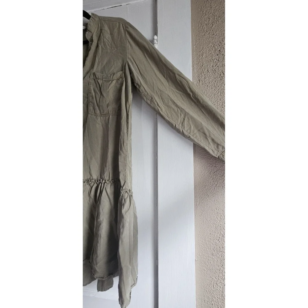 ZARA green babydoll ruffle roll tab sleeve shirt dress lyocell woman Sz M - Picture 3 of 7